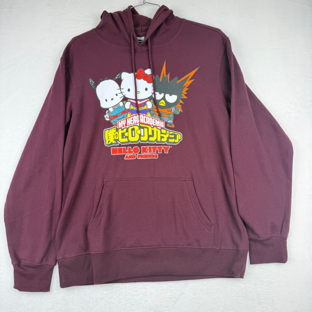 My‎ Hero Academia Hello Kitty Friends Hoodie Mens (LG )Maroon Sanrio MHA Graphic